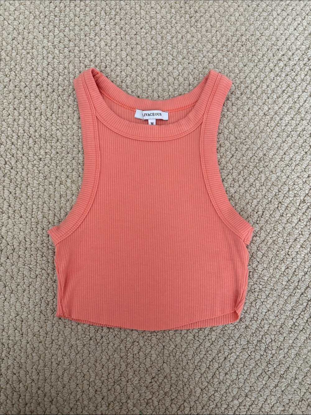 Olivaceous Coral Ribbed Square-Neck Crop Tank